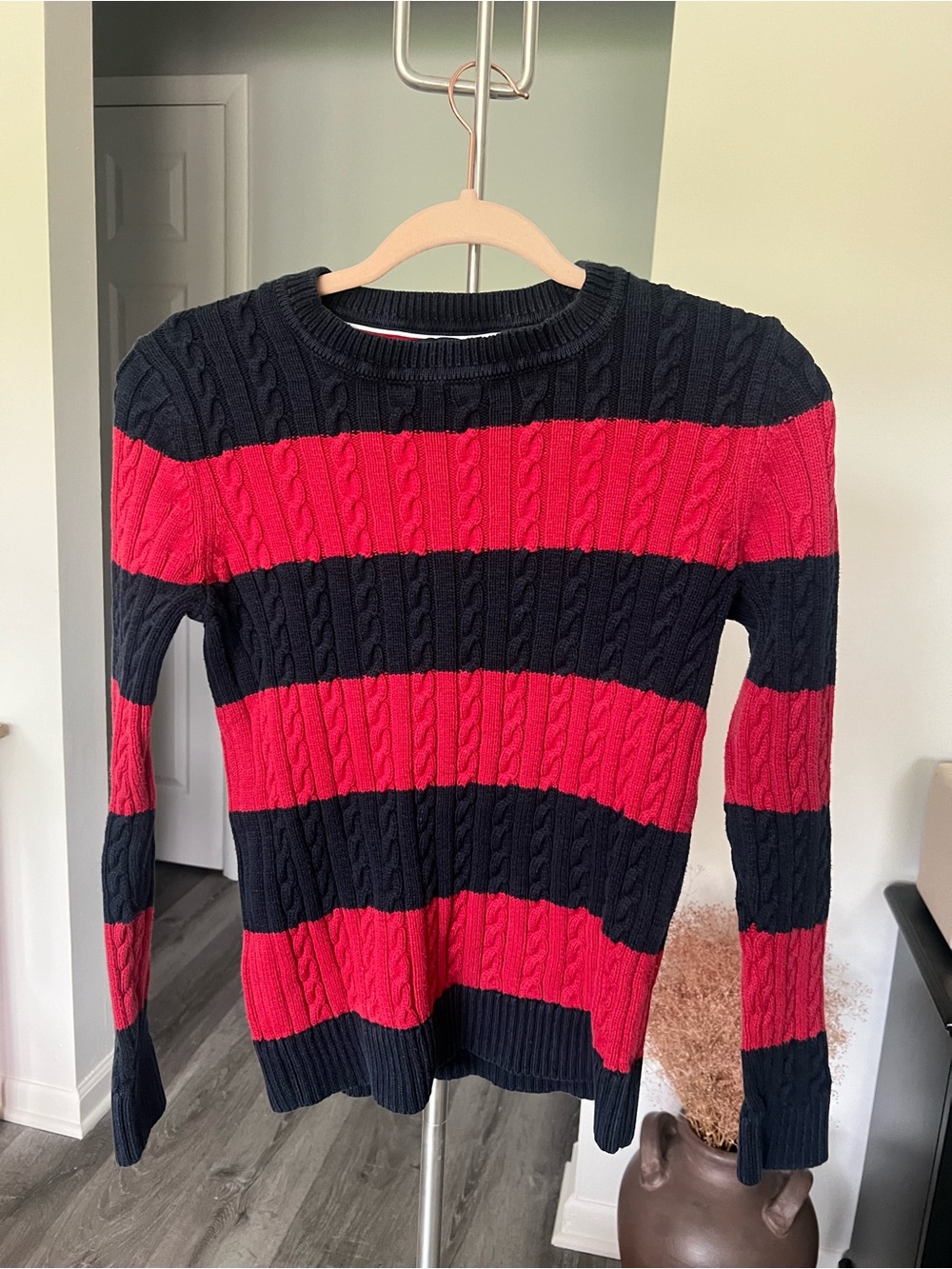 Tommy Hilfiger Cable-Knit Striped Crew Sweater